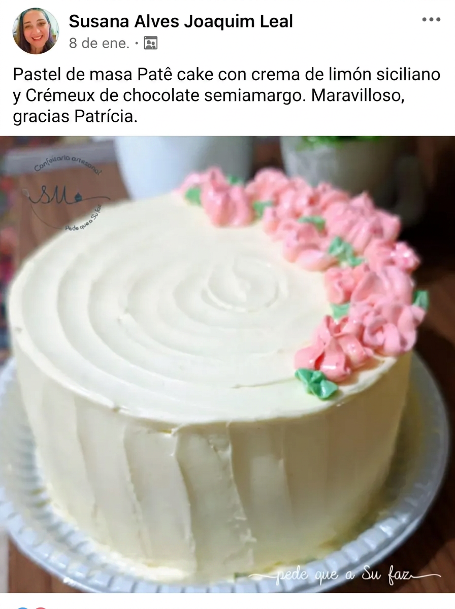Pastel con crema de limón siciliano y crémeux de chocolate hecho por alumna