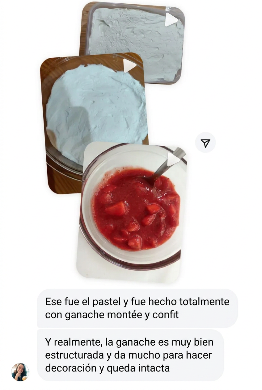 Alumna muestra ganache montée y confit de fresa listos